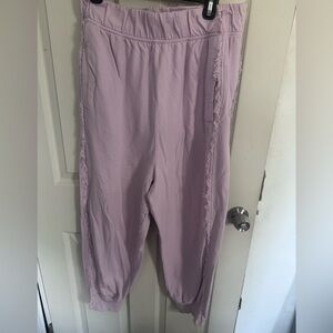 FP MOVEMENT Pink Cotton Knit Hi Rise Drop Crotch Frayed Edge Jogger Sweatpants L